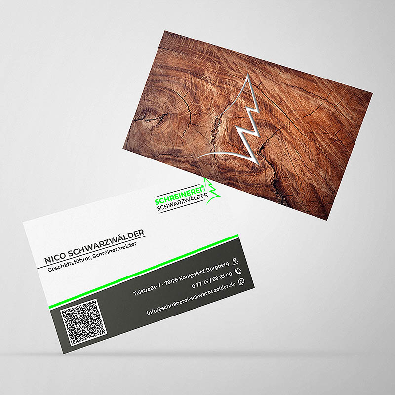 Vorder- und Rückseite einer Visitenkarte der Firma Schwarzwälder