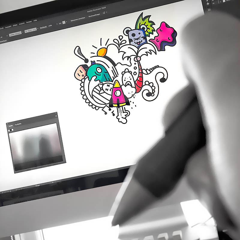 Grafikdesign am Computer, Doodle Zeichnung.