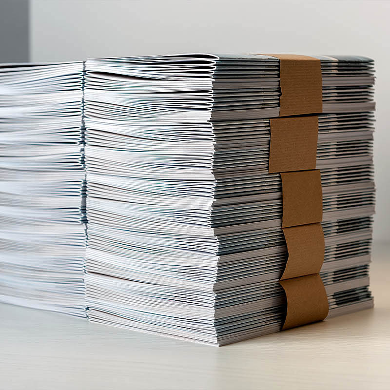 Drei Kataloge übereinandergestapelt.